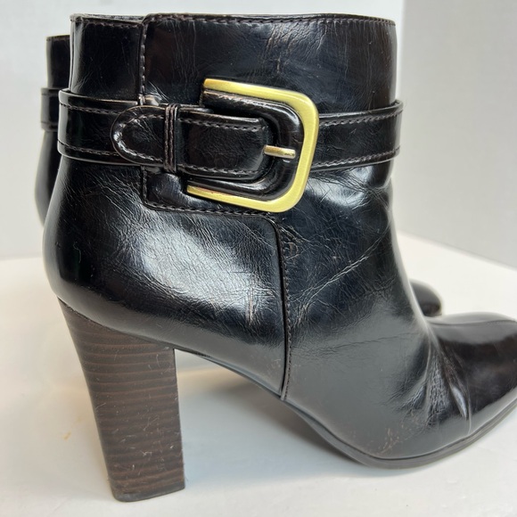 Franco Sarto Womens “Gemini” Side Zip Buckle Ankle Boots Black Leather 8.5M Nice - Picture 6 of 14